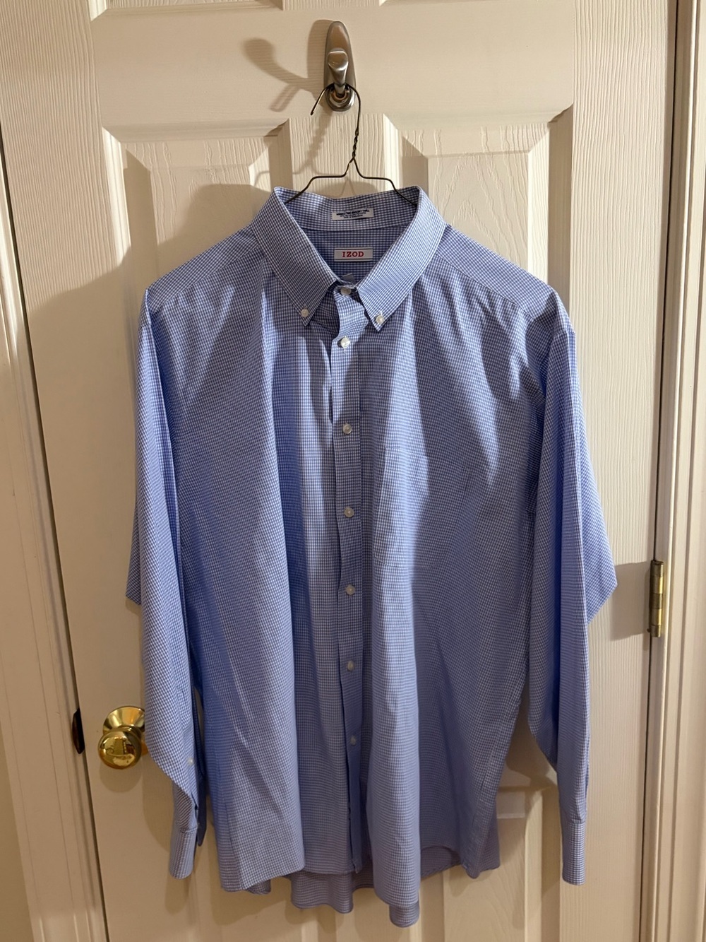 IZOD Blue Check Wrinkle-Free Button Down Dress Shirt Men’s 18 34/35 - Picture 2 of 7